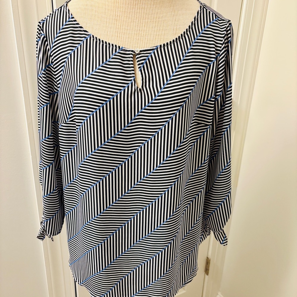 Talbots Black and White Striped Blouse